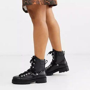 $400 ALLSAINTS FRANKA LACE-UP LEATHER BOOT BIKER MOTO  platform black 39 (ME1)